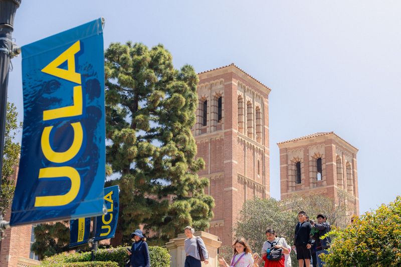 Royce Hall and UCLA Flags on a sunny day